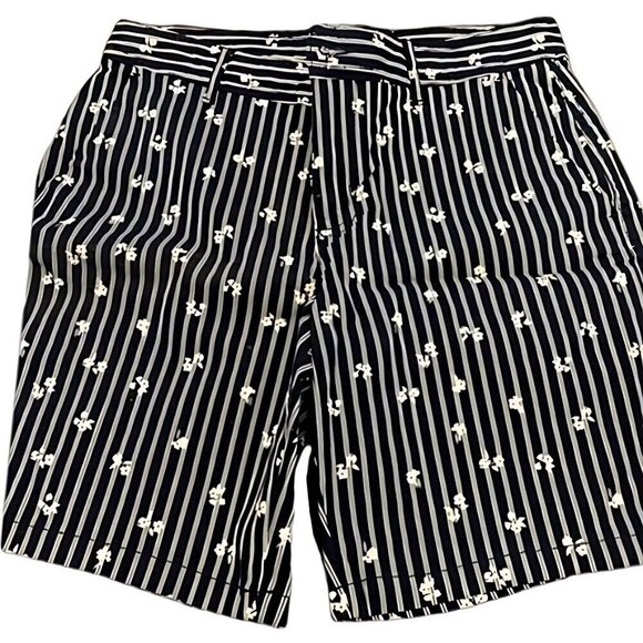 Joe Fresh Shorts Cotton Flat Front Pockets Stripes & Floral Embroidery Design W - Picture 1 of 5